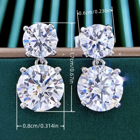 3 Carat Round Diamond, Simulated, Drop, Bridal, Wedding, Engagement Earrings - Picture 5 of 7